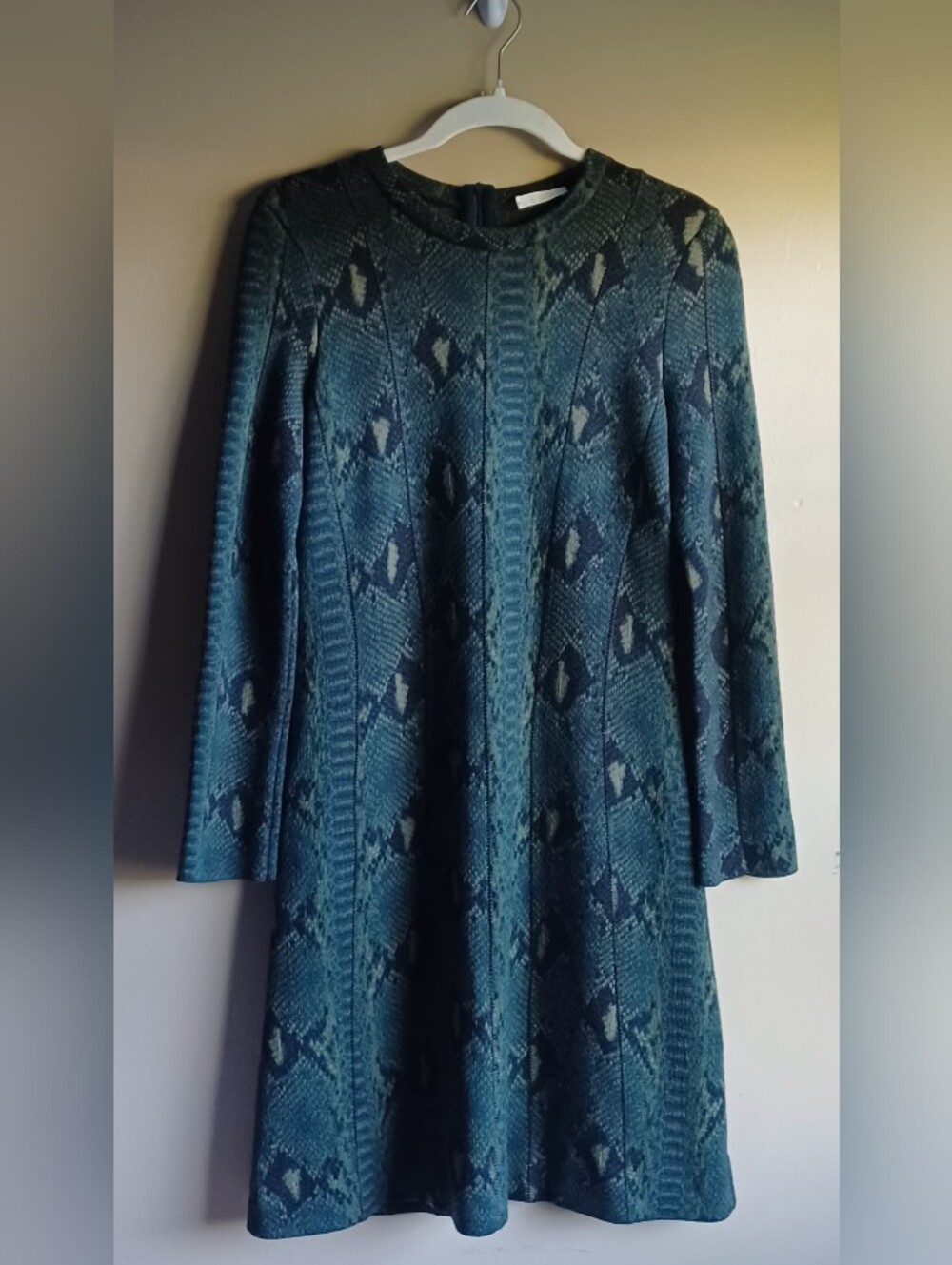 CHLOE green Wool Knit Dress Snake Pattern S